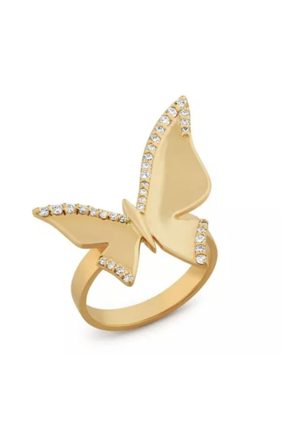 Butterfly Ring Rose Gold Plated 3D Nature Jewelry Promise Pre Engagement Rings-8