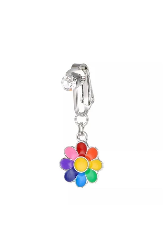 Cartilage Clip Fashion Body Piercing Fake Belly Button Navel Rings Women Gift-Colored Flowers