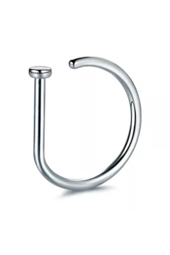 Cartilage Tragus Septum Nose Ring D Shape Fake Nose Hoop Rings Nostril Piercings-Silver-0.8cm