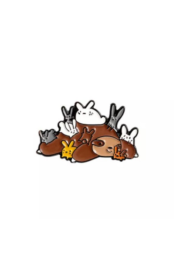 Cartoon Cute white rabbit Sloth backpack denim shirt badge Cute cactus brooch +-4