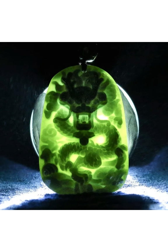 Certified Dark Green Jade Necklace Dragon Pendant Jewelry Amulet TalismanJewelry