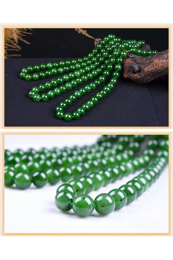 Certified Green Jade Beaded Necklace Jewelry Amulet Jewelry 8mm