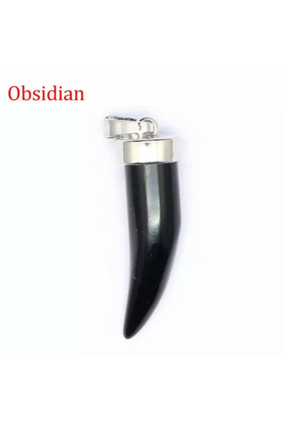 Chakra Crystal Natural Gemstones Pendant Ox Horn Bull Horn Shape Reiki Healing-Obsidian-1PC (Random Pick)