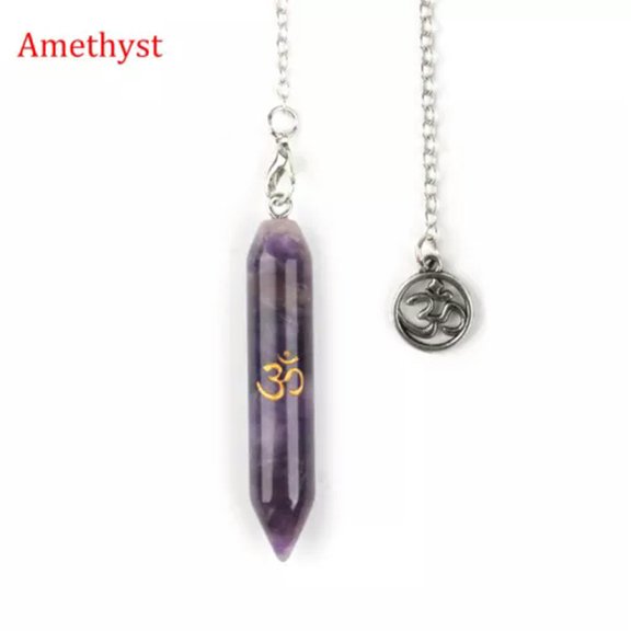 HOOUN Chakra Crystal Pendulum Pendant Chain Runes Yoga Symbol Hexagonal Column Point-Amethyst-1 PC (Random Pick)