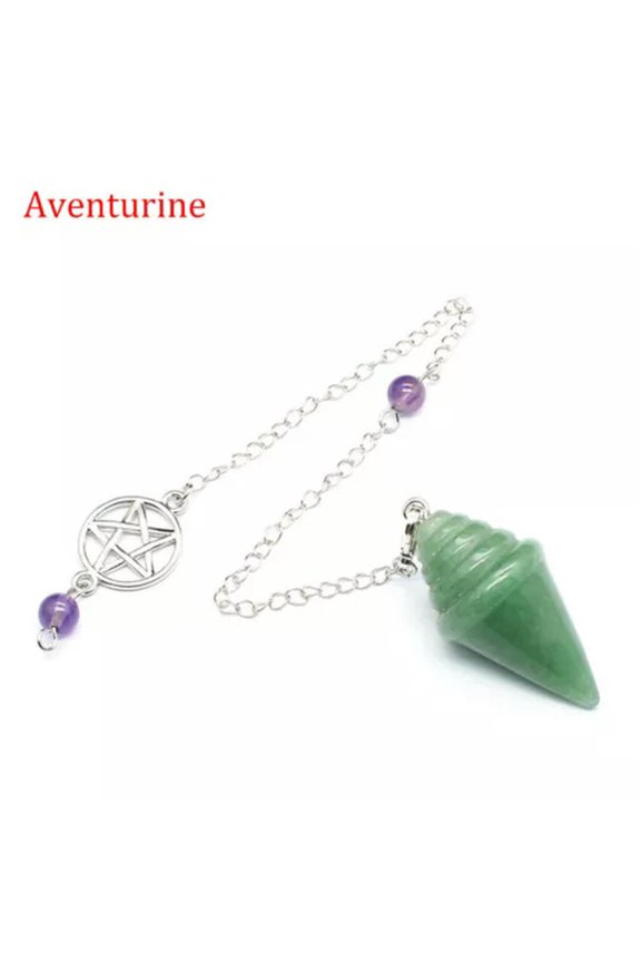 Chakra Crystal Quartz Cone Faceted Pendulum Gem Pendant Energy Reiki Amulet Gift-Aventurine-1PC (Random Pick)