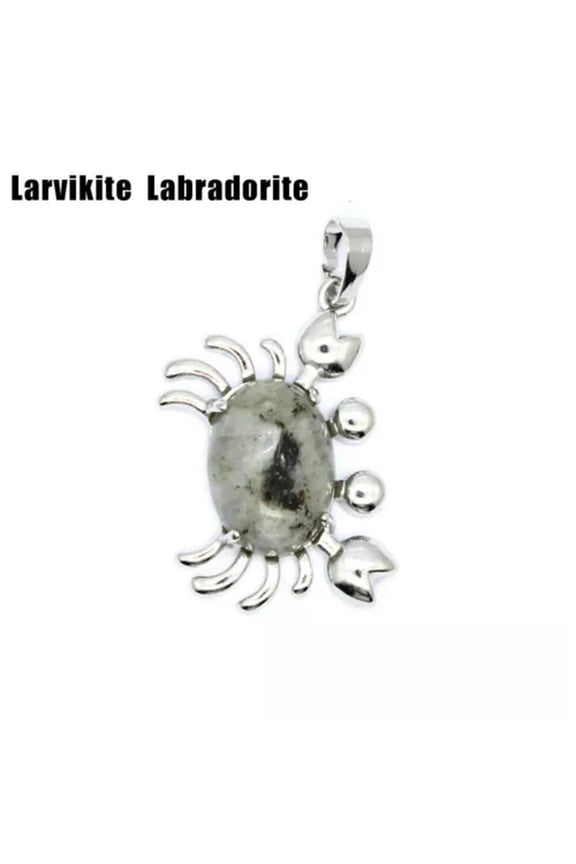Chakra Crystal Stone Mini Crab Quartz Pendant for Necklace Jewelry Healing Gift-Larvikite Labradorite