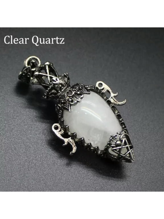 Chakra Egg Crystal Pendulum for Dowsing Spiritual Divination Stone Pendant Reiki-Clear Quartz (Silver)