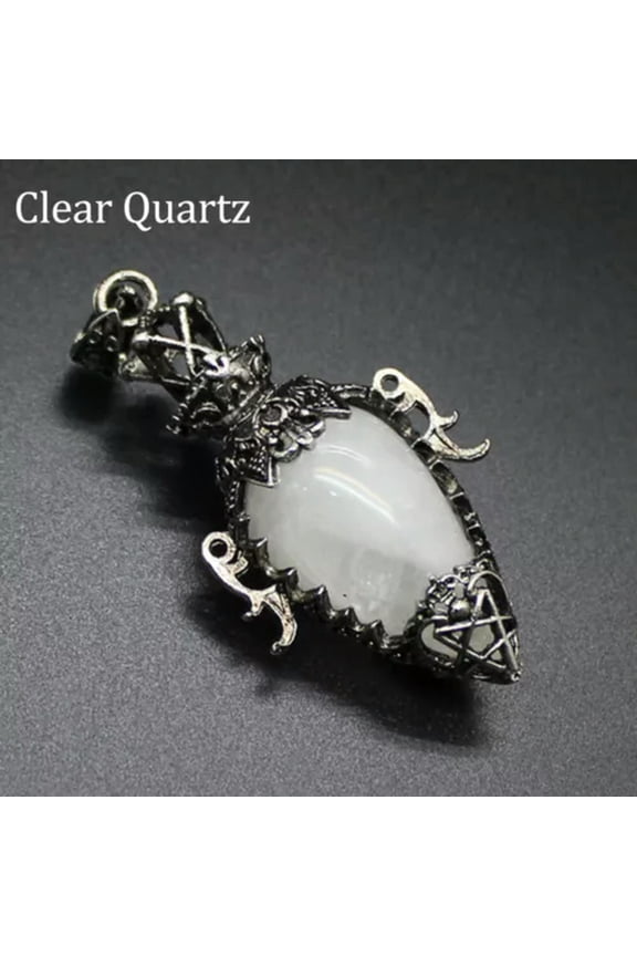 Chakra Egg Crystal Pendulum for Dowsing Spiritual Divination Stone Pendant Reiki-Clear Quartz (Silver)