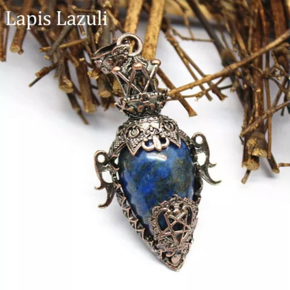 HOOUN Chakra Egg Crystal Pendulum for Dowsing Spiritual Divination Stone Pendant Reiki-Lapis Lazuli (Bronze)