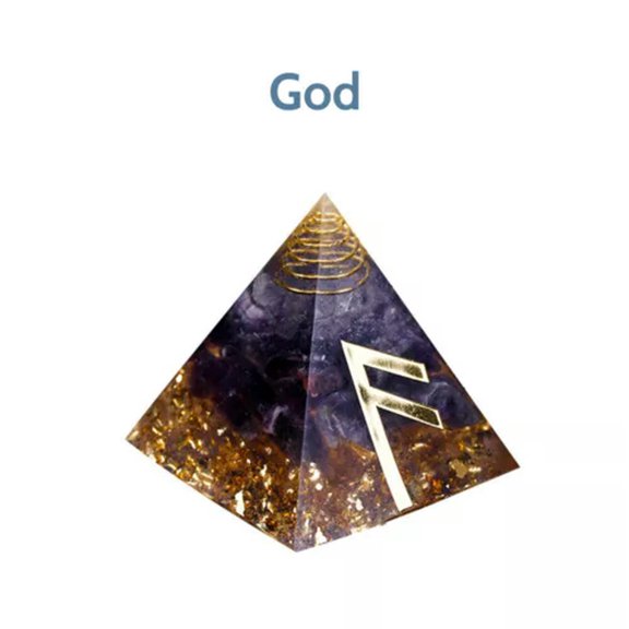 HOOUN Crystal Pyramid Runes Resin Quartz Orgonite Epoxy Chakra Orgone Reiki Healing-5-God