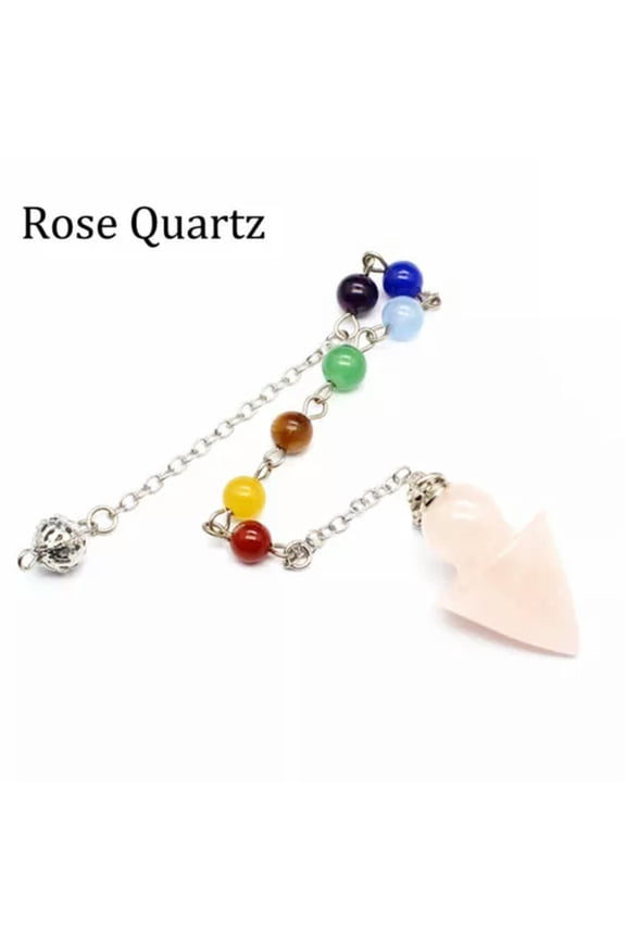 Chakra Pendulum Natural Crystal Beads Chain Arrow Reiki Dowsing Amulet Yoga Gift-Rose Quartz