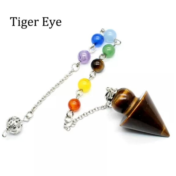 HOOUN Chakra Pendulum Natural Crystal Beads Chain Arrow Reiki Dowsing Amulet Yoga Gift-Tiger Eye
