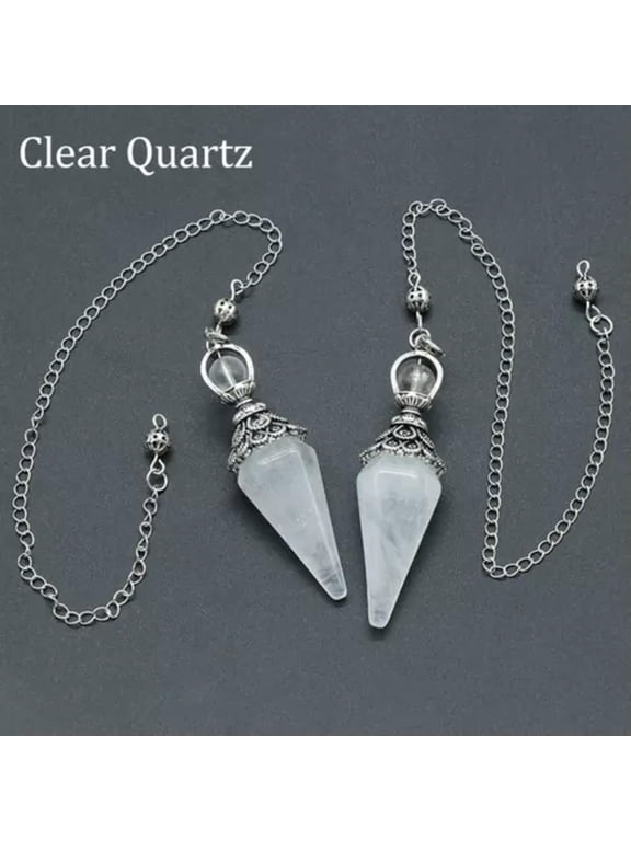 Chakra Pendulum Natural Crystal Hexagon Pyramid Chain Pendant Healing Divination-Clear Quartz-1PC (Random Pick)