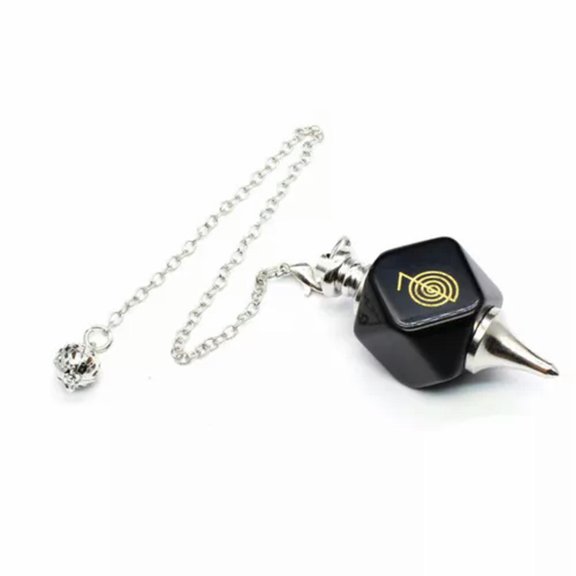 HOOUN Chakra Runes Pendulums Natural Crystal Hammer Quartz Pendant Reiki Yoga Amulet-Obsidian (#2)