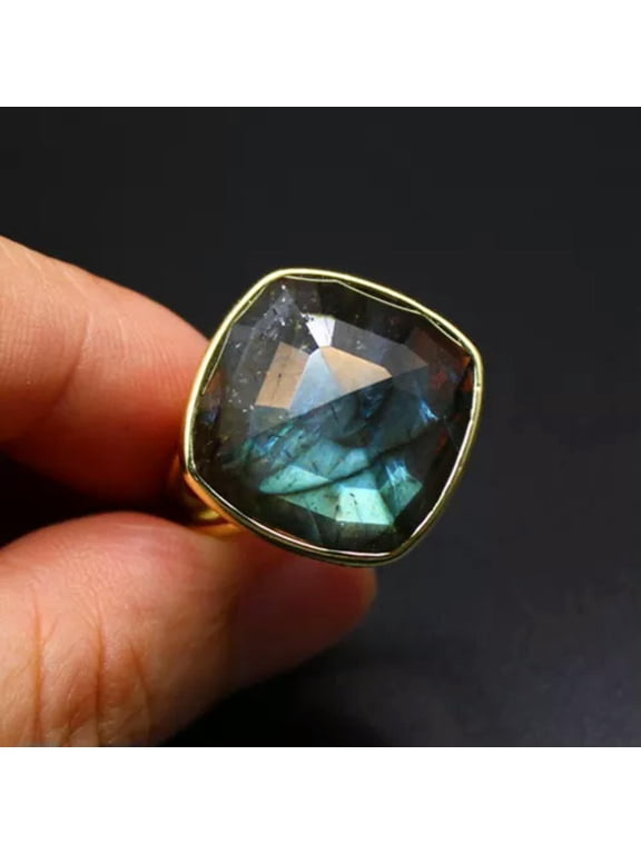 Chakra Square Crystal Rings Gemstone Faceted Quartz Jewerly Gifts Healing Reiki-Labradorite-1PC (Random Pick)