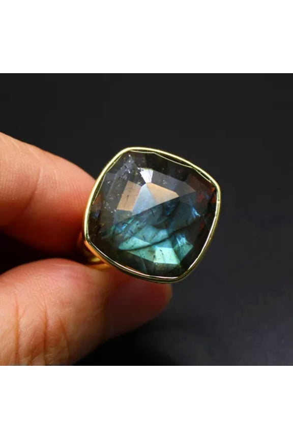 Chakra Square Crystal Rings Gemstone Faceted Quartz Jewerly Gifts Healing Reiki-Labradorite-1PC (Random Pick)