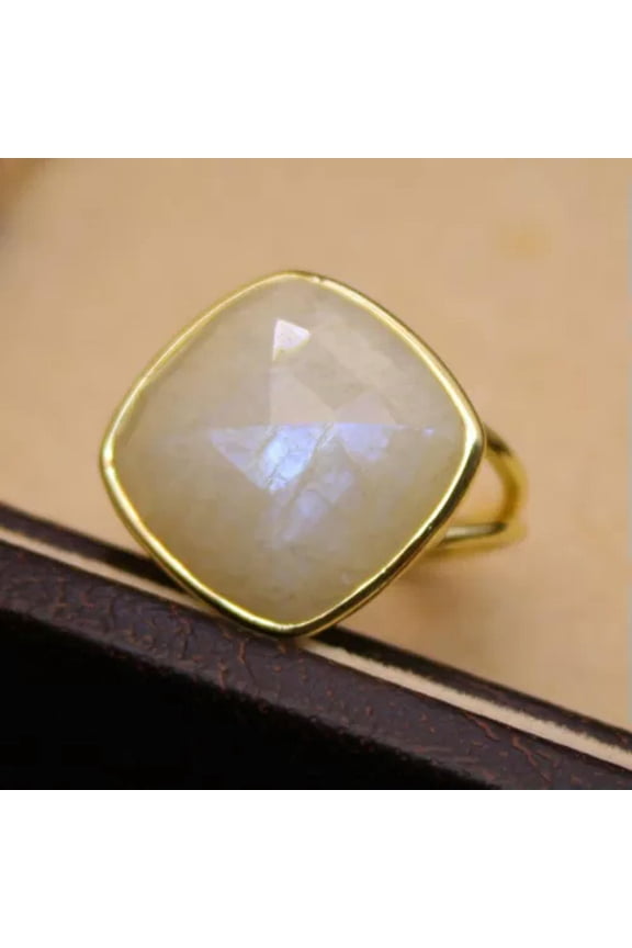Chakra Square Crystal Rings Gemstone Faceted Quartz Jewerly Gifts Healing Reiki-Larvikite Labradorite-1PC (Random Pick)