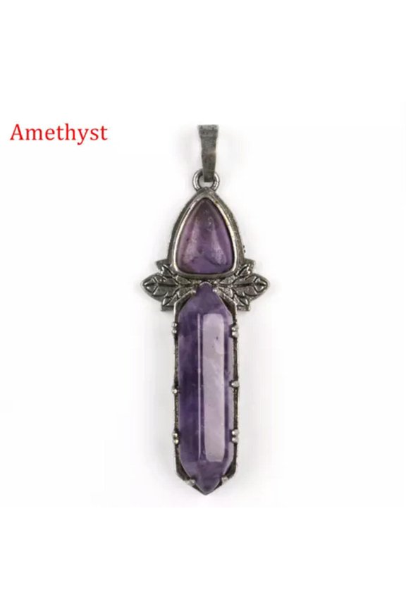 Chakra Triangle Double Point Hexagonal Pendant Natural Crystal Cone Wand Column-1PC (Random Pick)-Amethyst