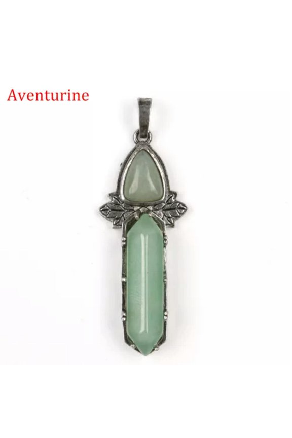Chakra Triangle Double Point Hexagonal Pendant Natural Crystal Cone Wand Column-1PC (Random Pick)-Aventurine