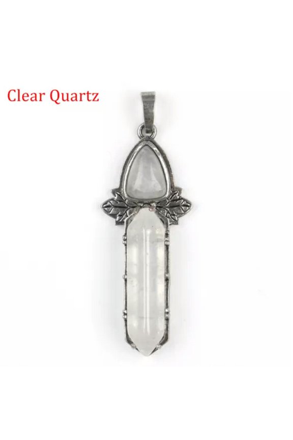 Chakra Triangle Double Point Hexagonal Pendant Natural Crystal Cone Wand Column-1PC (Random Pick)-Clear Quartz