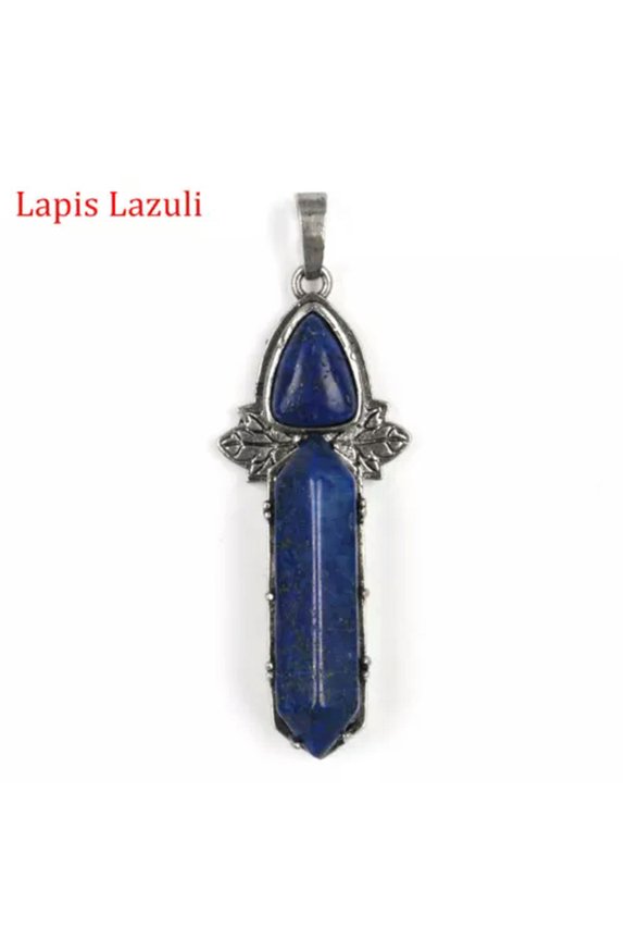 Chakra Triangle Double Point Hexagonal Pendant Natural Crystal Cone Wand Column-1PC (Random Pick)-Lapis Lazuli