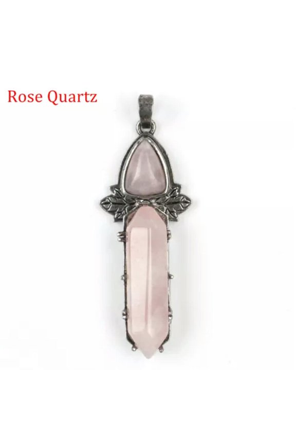 Chakra Triangle Double Point Hexagonal Pendant Natural Crystal Cone Wand Column-1PC (Random Pick)-Rose Quartz