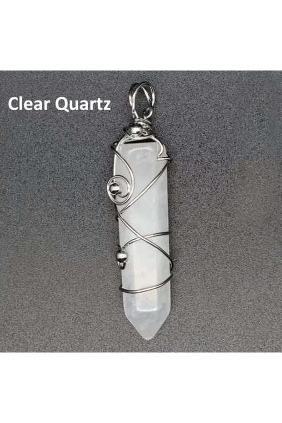 Chakra Wire Wrapped Crystal Point Pendant Quartz Natural Gemstone Healing Reiki-Clear Quartz