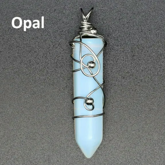 HOOUN Chakra Wire Wrapped Crystal Point Pendant Quartz Natural Gemstone Healing Reiki-Opal