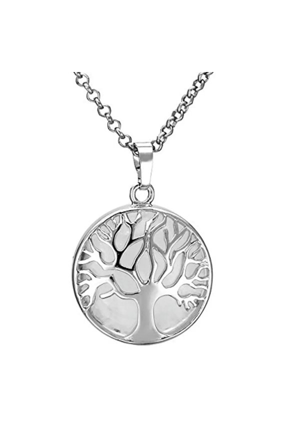 Charm Tree of Eternity Clear Quartz Pendant Crystal Healing Stone Necklace