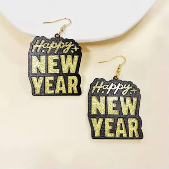 HOOUN Charm Unique Happy New Year 2024 Earring Hook Dangle Earring -Style1