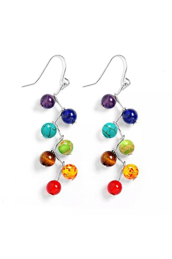 Charms 7 Chakra Healing Balance Beads Stone Dangle Earrings Yoga Reiki Prayer