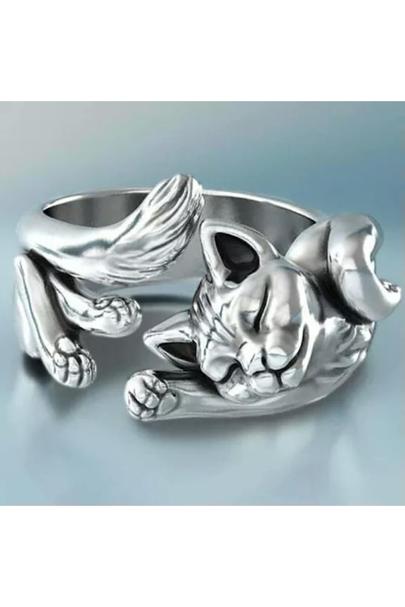 Chic 925 Silver Animals Little Cat Rings for Women Jewelry Party Gift Size 5-11-Open ring-#1