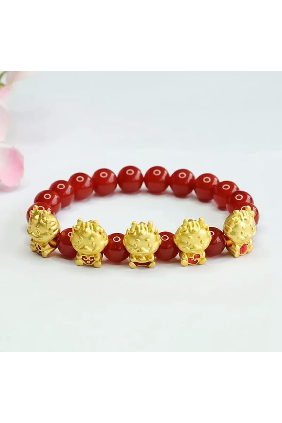 China Natural Red Agate Five Blessings Dragon Hand Chain Bracelet Zodiac Dragon