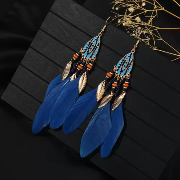 HOOUN Chinese Ethnic Bohemian Feather Tassel Women's Personalized Design Drop Earrings-2