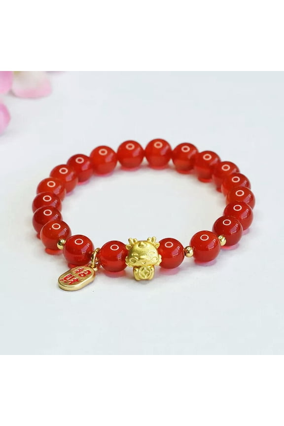 Chinese Natural Red Agate Hand Chain Zodiac Dragon Zhaocai Dragon Bracelet