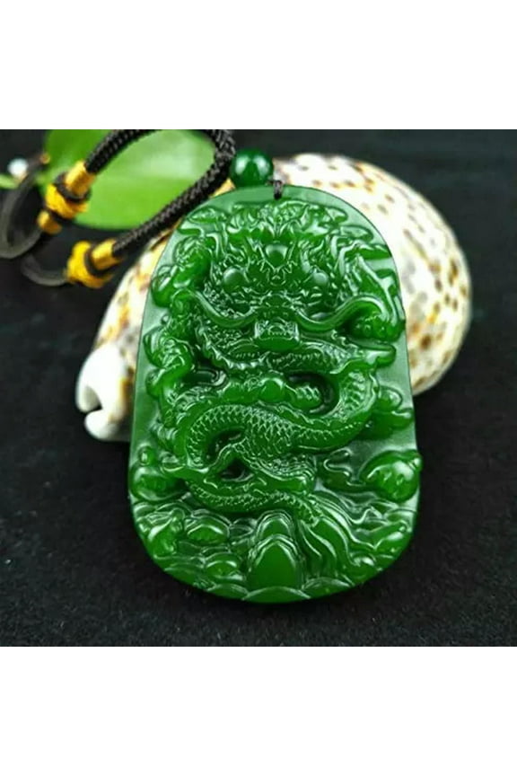 Chinese Traditional Green Jade Dragon Pendant Necklace Jadeite Jewelry Amulet