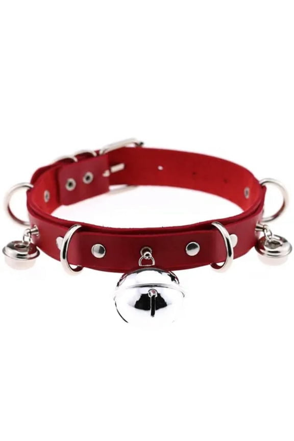 Chrismas Halloween Red Punk PU Leather Studded O-Ring Spikes Choker Necklace-D