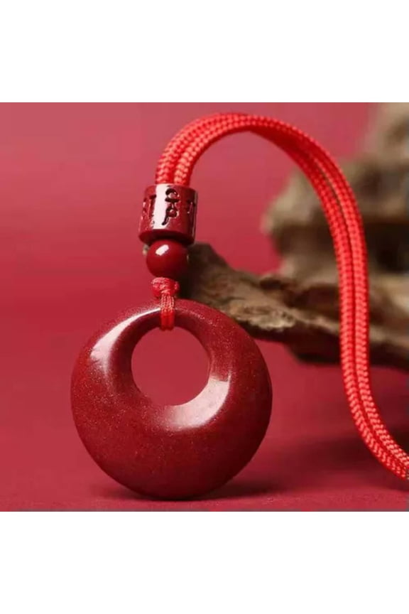 Cinnabar Necklace Pendant Coin Lucky Jewelry Talisman Amulet Jewelry for Men-with red rope