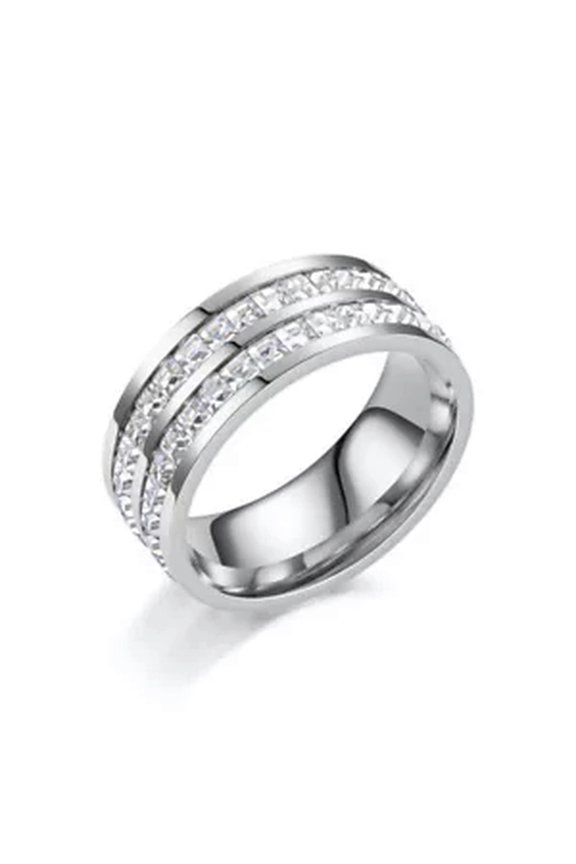 Circlet Stainless Steel Finger Ring Fashion Jewelry Zircon Rings Size 5-12#-silver double row-9