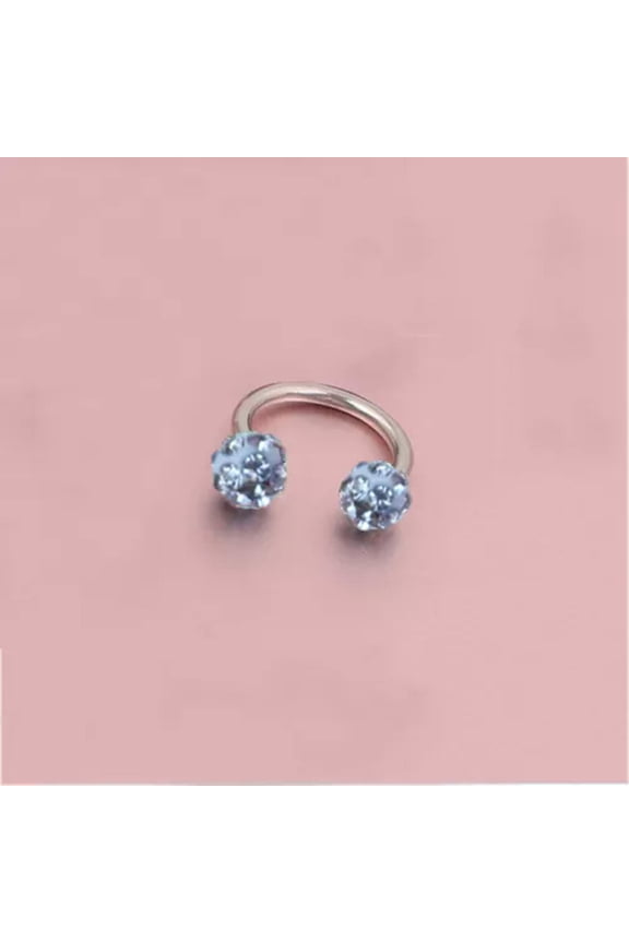 Circular Barbell Horseshoe Bar Ring CBR Steel Nose Ear Septum CRYSTAL Balls-light blue