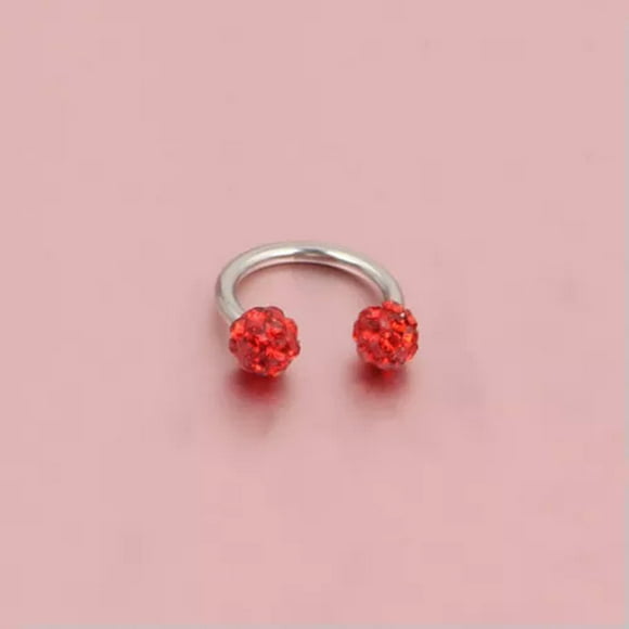 HOOUN Circular Barbell Horseshoe Bar Ring CBR Steel Nose Ear Septum CRYSTAL Balls-red