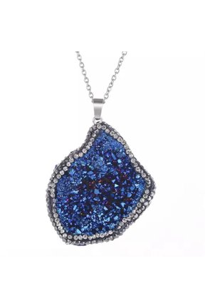 Classic Natural Gemstone Irregular Raw Drusy Stone Pendant Chain Necklace-003