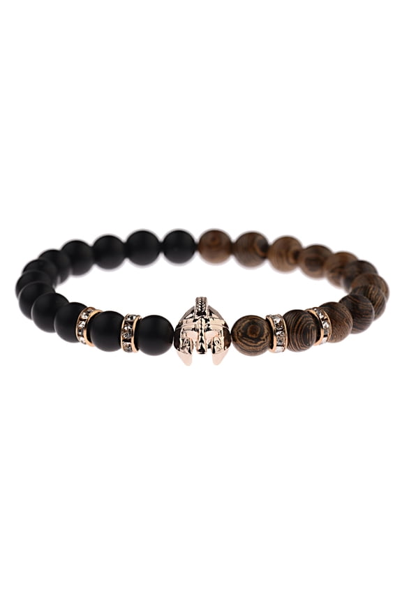 Classic Roman Warrior Gladiator Helmet Bracelet Yoga Charm Wood Beads Meditation-Style 3