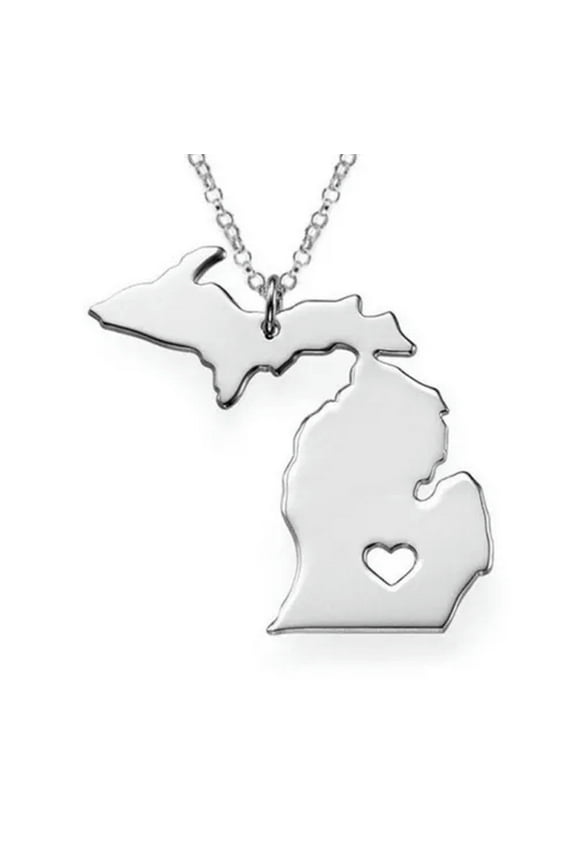Classic Silver Stainless Steel USA State Map Pendant Necklace Jewelry -Michigan