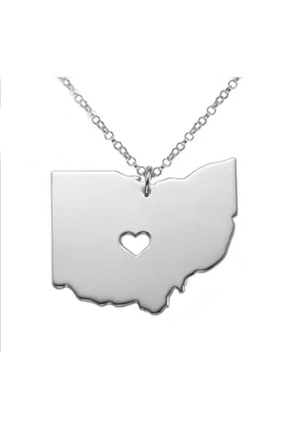 Classic Silver Stainless Steel USA State Map Pendant Necklace Jewelry -Ohio