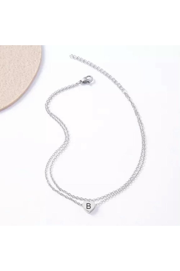 Classic Silver Steel A to Z Letter Pendant Chain Anklet Women Jewelry -Letter B