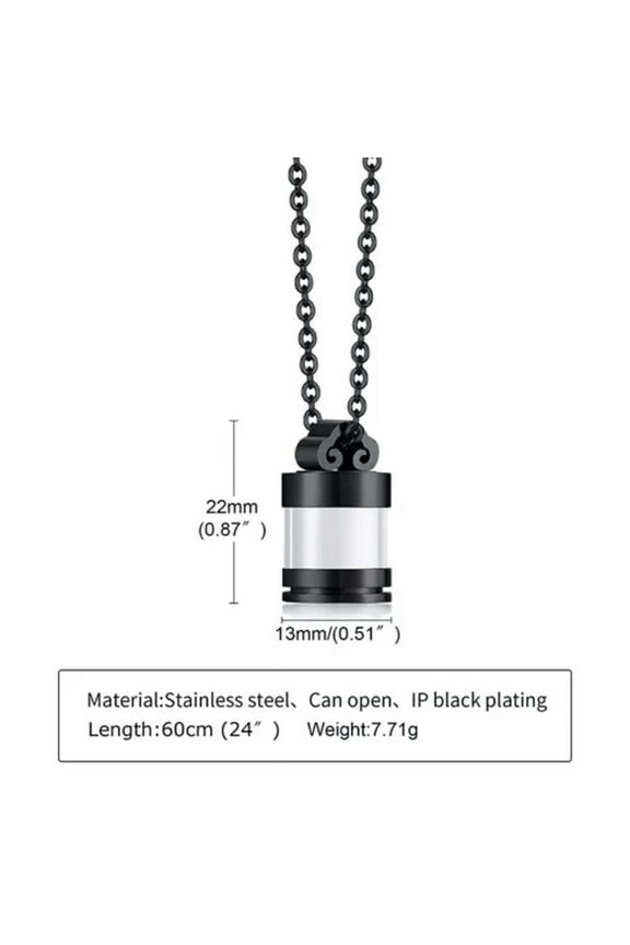Clear Hollow Fillable Glass Tube Necklaces for Women Men Urn Memorial Pendants-_-Black-