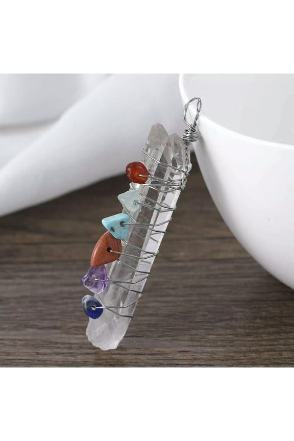 Clear Quartz Stone Pendant & 7 Chakra Healing Crystal Yoga Gift Natural Gemstone