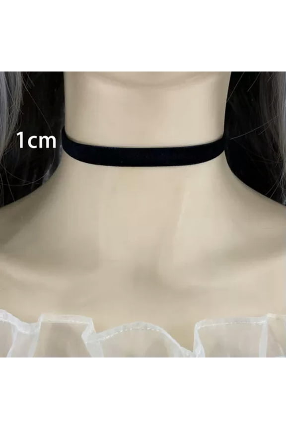 Cloth Black Choker Collar Punk Goth Adjustable Sexy Velve Necklace O-Ring Decor-Width 1cm