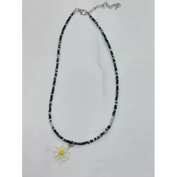 HOOUN Colorful Bead Decor Long Necklace Daisy Pendant For Women Fashion Jewelry Gift-Black